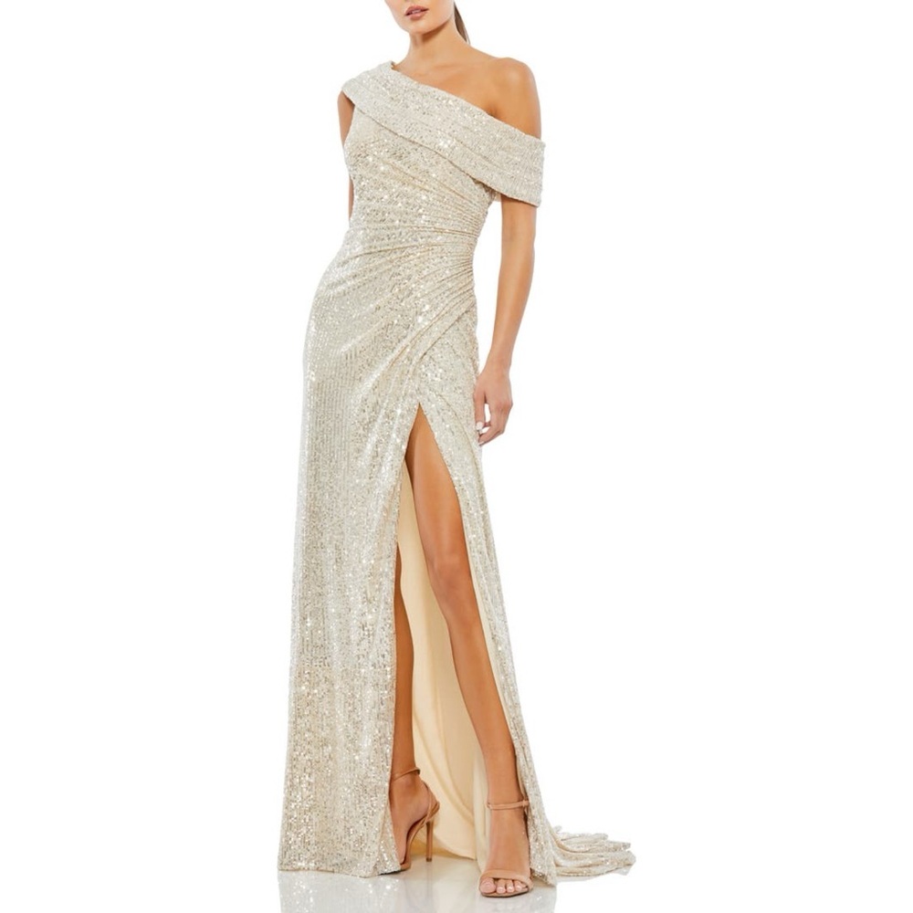NWT Mac Duggal Sequin One Shoulder Formal Gown Sz 8